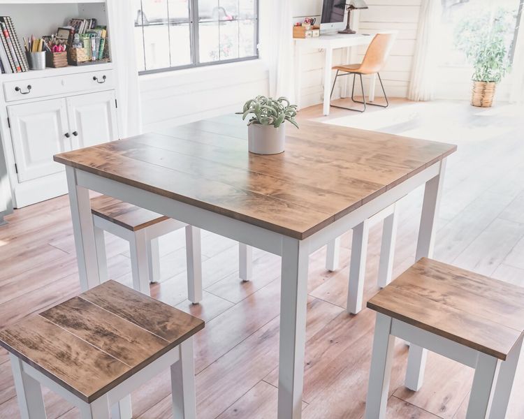 Дизайнерский Кухонный обеденный стол из натурального дерева Loft Design 80x80x75h Белый / Дерево ATL606 ATL606 фото
