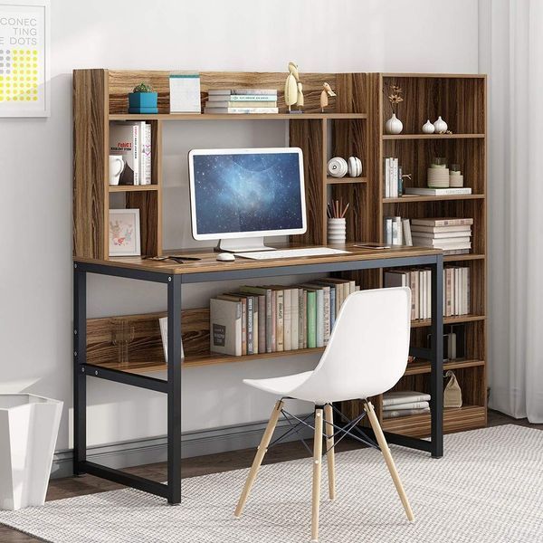 Дизайнерский Письменный компьютерный стол с полками Loft Design 120x60x150h Черный/Дерево ATL644 ATL644 фото