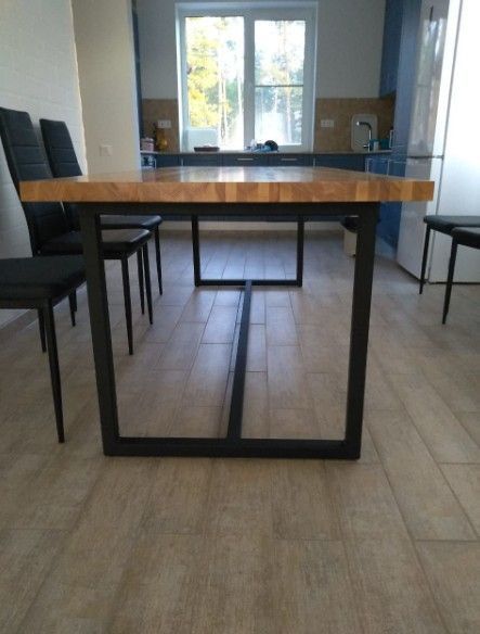 Дизайнерський Кухонний обідній стіл з натурального дерева Loft Design 200x80x75h Чорний / Дерево ATL1487 ATL1487 фото
