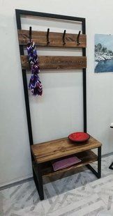 Дизайнерська Підлогова вішалка в стилі Loft Design 80x30x200h Чорний/Дерево ATL897 ATL897 фото