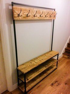 Дизайнерська Підлогова вішалка в стилі Loft Design 110x30x180h Чорний/Дерево ATL121 ATL121 фото