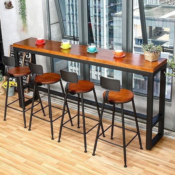 Дизайнерська Барна стійка з натурального дерева Loft Design 240х40х100h Чорний / Дерево ATL311 ATL311 фото