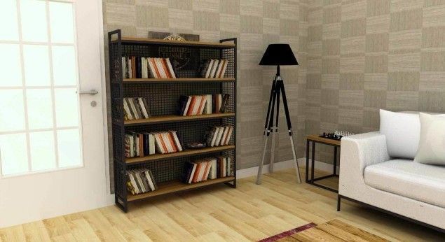 Дизайнерский Стеллаж в стиле Loft Design 160x30x120h Черный/Дерево ATL855 ATL855 фото
