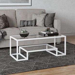 Дизайнерський журнальний стіл в стилі Loft 100x50x50h Білий/Скло ATL595 ATL595 фото