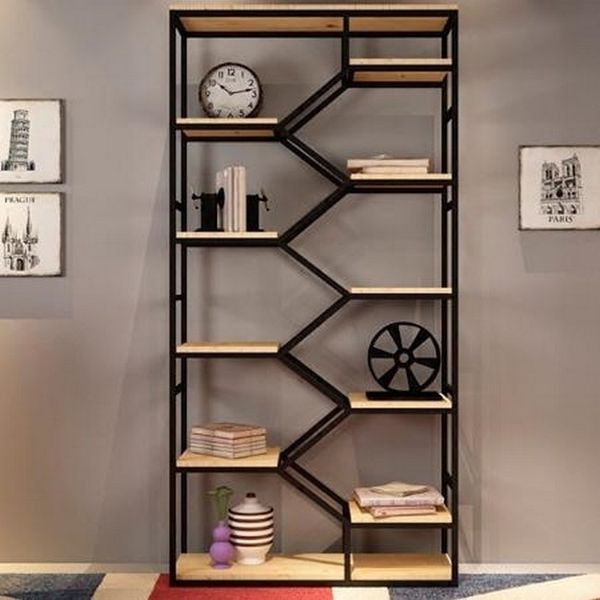 Дизайнерский Стеллаж в стиле Loft Design 100x30x220h Черный/Дерево ATL096 ATL096 фото