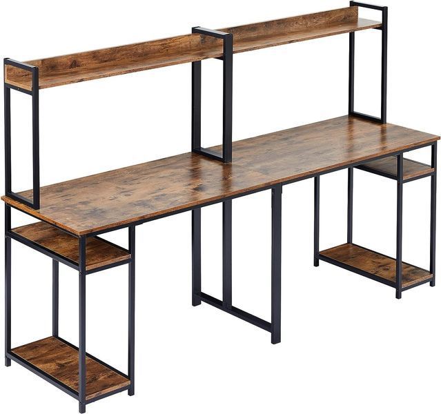 Дизайнерський Письмовий комп'ютерний стіл з полицями Loft Design 240x60x160h Чорний/Дерево ATL722 ATL722 фото