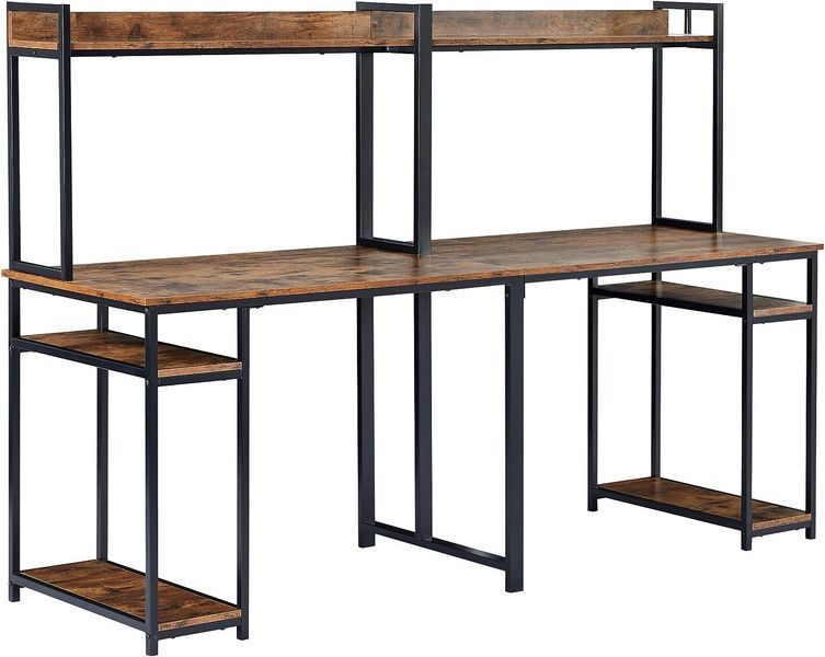 Дизайнерський Письмовий комп'ютерний стіл з полицями Loft Design 240x60x160h Чорний/Дерево ATL722 ATL722 фото
