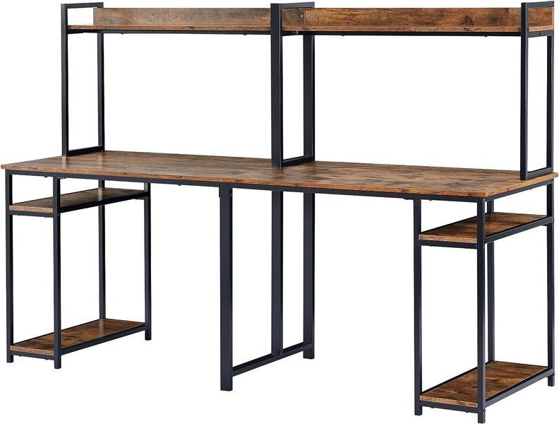 Дизайнерський Письмовий комп'ютерний стіл з полицями Loft Design 240x60x160h Чорний/Дерево ATL722 ATL722 фото