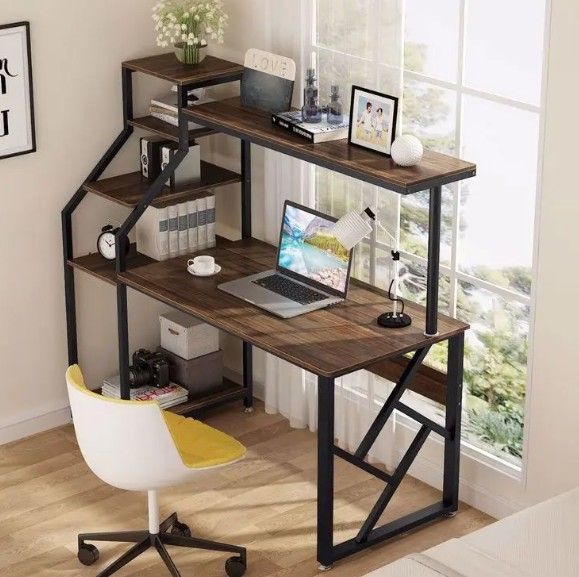 Дизайнерський Письмовий комп'ютерний стіл з полицями Loft Design 160x60x150h Чорний/Дерево ATL624 ATL624 фото