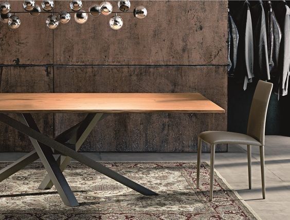 Дизайнерський Кухонний обідній стіл з натурального дерева Loft Design 220x80x75h Чорний / Дерево ATL794 ATL794 фото
