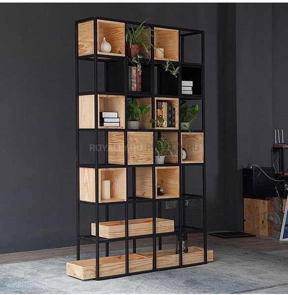 Дизайнерський Стелаж в стилі Loft Design 160x30x280h Чорний/Дерево ATL098 ATL098 фото