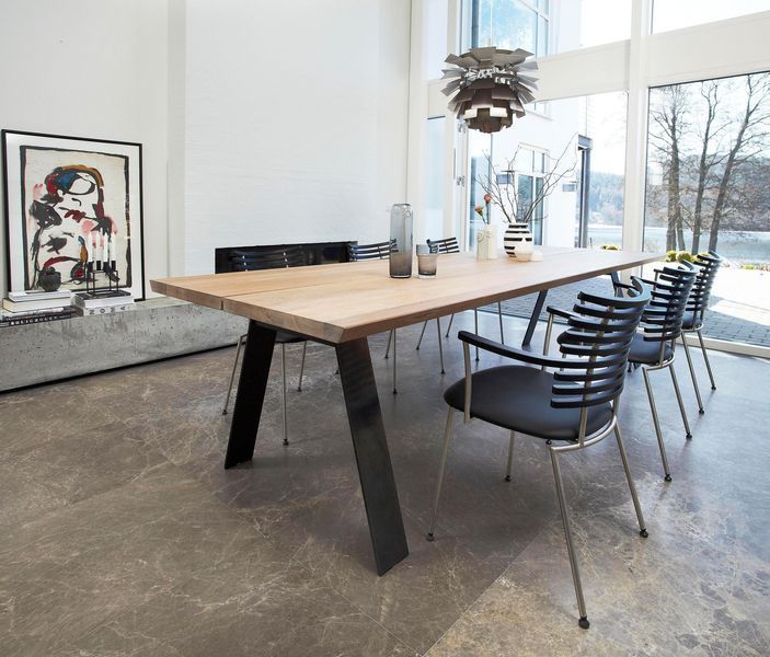 Дизайнерский Кухонный обеденный стол из натурального дерева Loft Design 240x80x75h Черный / Дерево ATL1131 ATL1131 фото