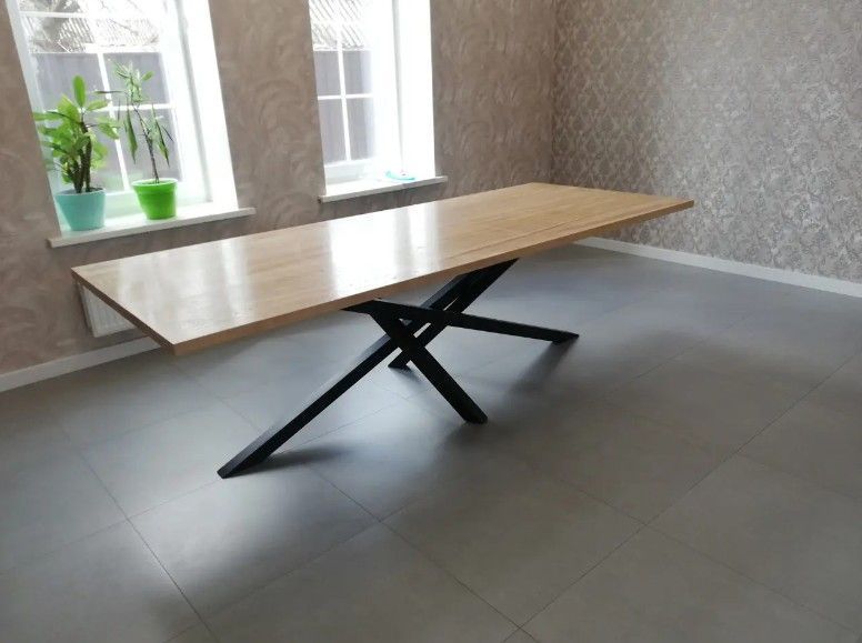 Дизайнерський Кухонний обідній стіл з натурального дерева Loft Design 220x80x75h Чорний / Дерево ATL794 ATL794 фото