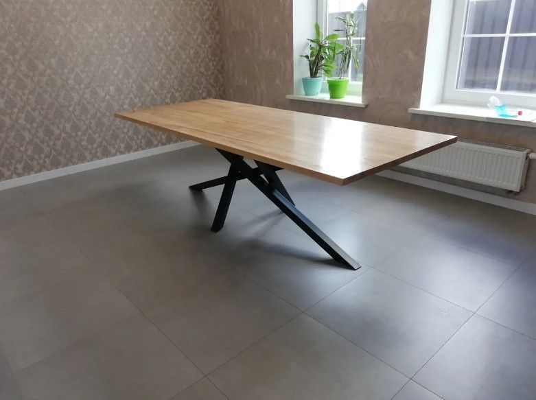 Дизайнерський Кухонний обідній стіл з натурального дерева Loft Design 220x80x75h Чорний / Дерево ATL794 ATL794 фото