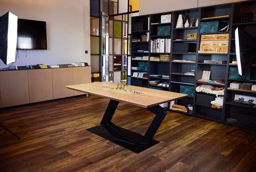 Дизайнерський Кухонний обідній стіл з натурального дерева Loft Design 140x80x75h Чорний / Дерево ATL1350 ATL1350 фото