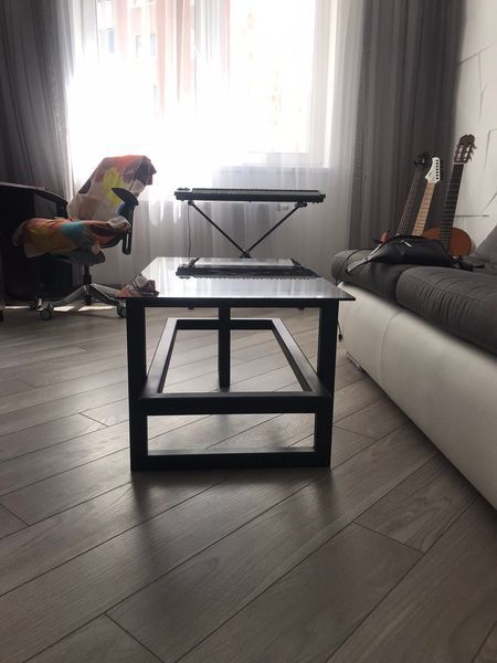 Дизайнерський журнальний стіл в стилі Loft 100x50x45h Чорний/Скло ATL300 ATL300 фото